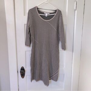 WISP 3/4 Sleeve Sweater Dress Brown & White Striped Women’s Size Large